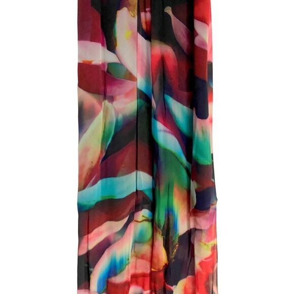 Artelier Nicole Miller Watercolor Print Empire Maxi Dress Sz 4 Deep V-Neck - Picture 3 of 8